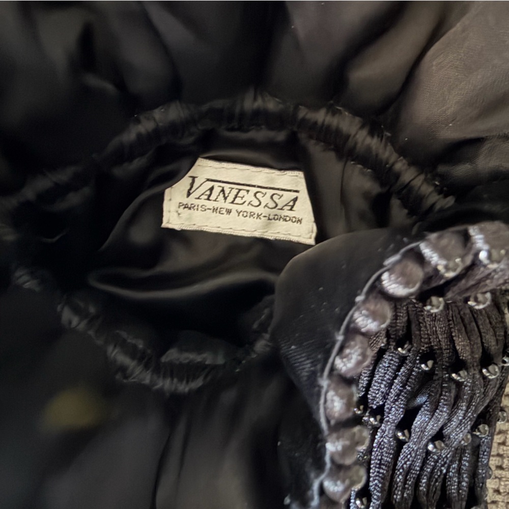 Black Beaded Mini Drawstring Pouch Bag Vanessa We… - image 3